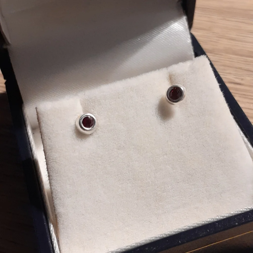 Silver & Ruby Studded Earrings - Picture 1 of 6